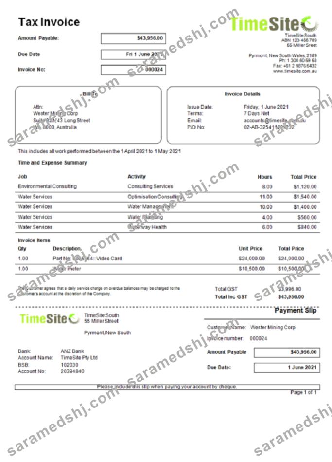 Australia TimeSite easy-to-use application invoice